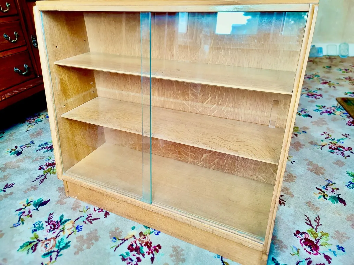 Mid Century Book Case: Solid Teak 3 Tier Glazed - Image 1