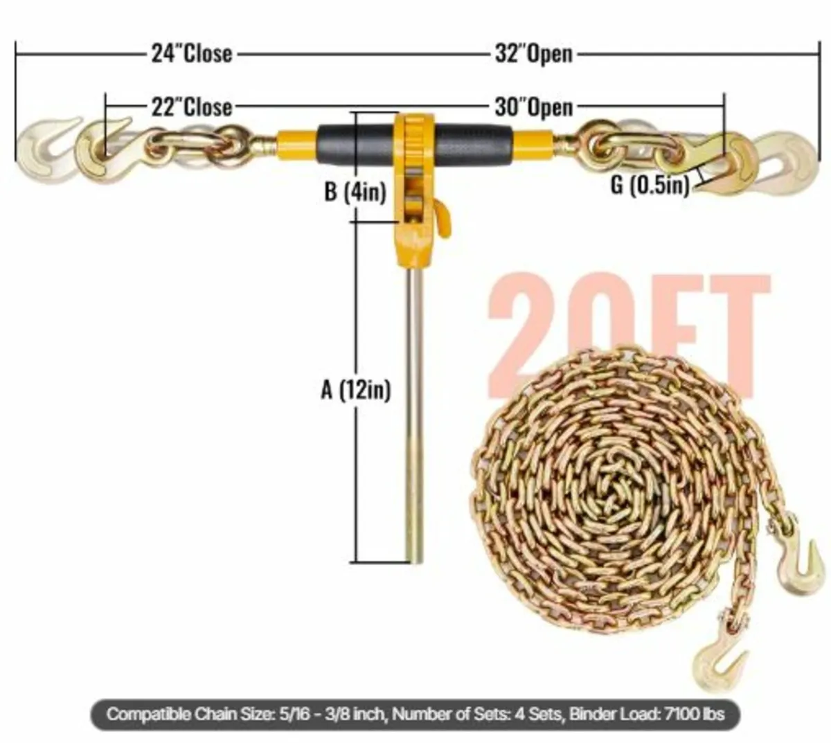 Ratchet Chain Binder, 0.8 - 0.9cm Heavy Duty Load - Image 3