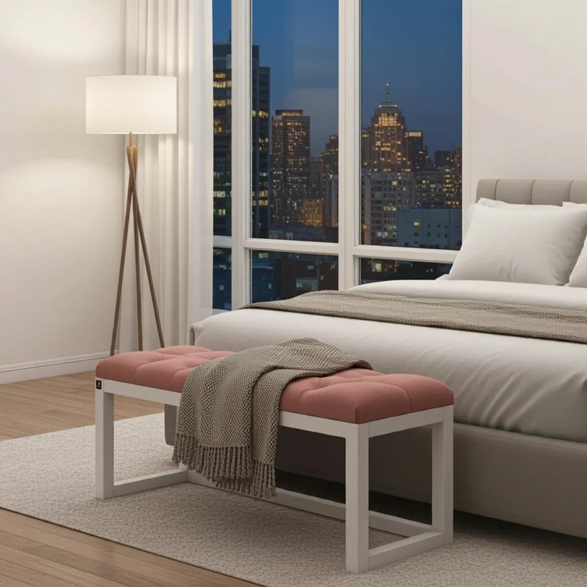 Wooden frame bench with velvet seat - Image 3