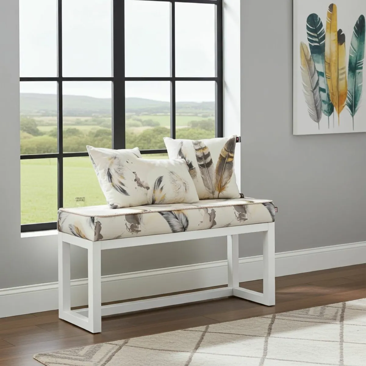 Wooden frame bench with velvet seat - Image 4