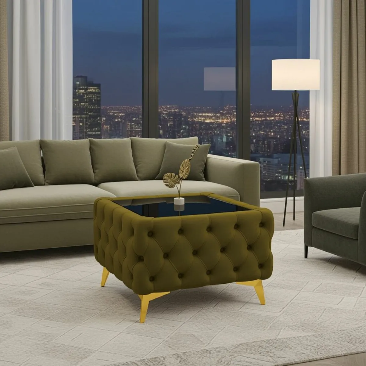 Chesterfield coffee table with glass - Image 4