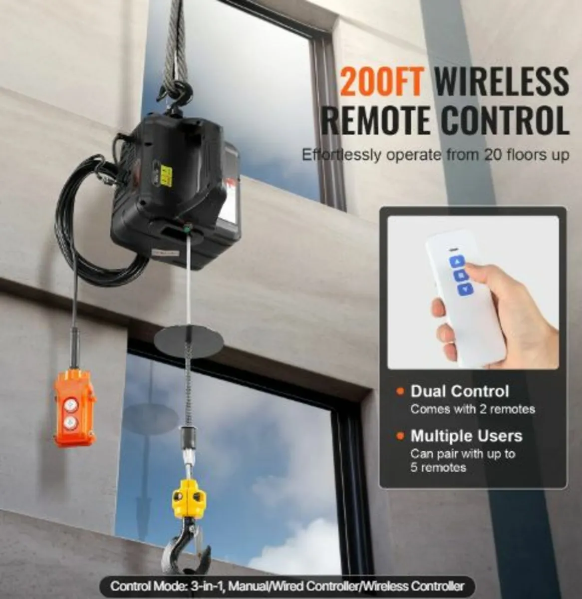 3-in-1 Portable Electric Hoist Winch 499 kg Wired - Image 3