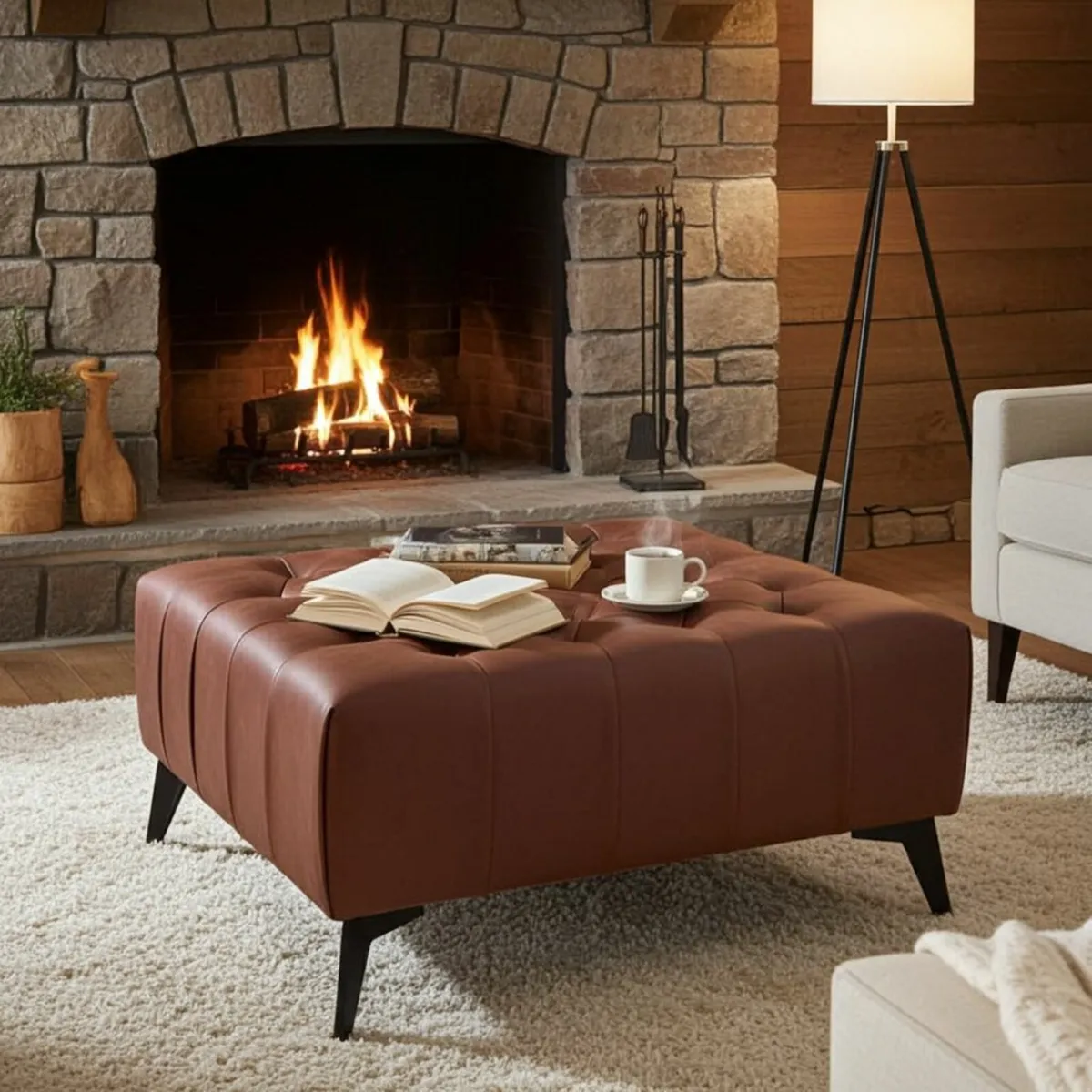 Chesterfield coffe table footstool eco leather - Image 1