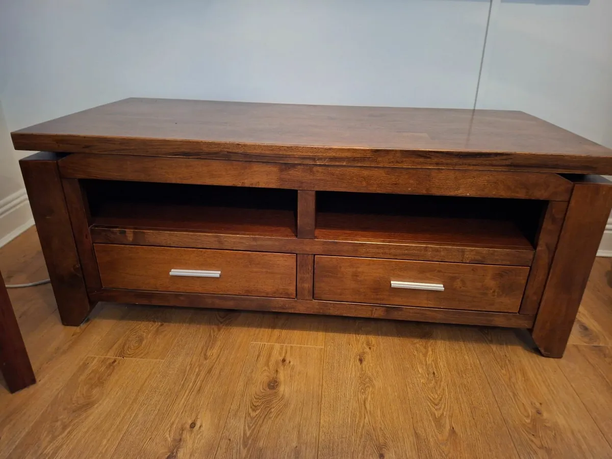 Walnut tv cabinet and 2 x walnut table set - Image 1