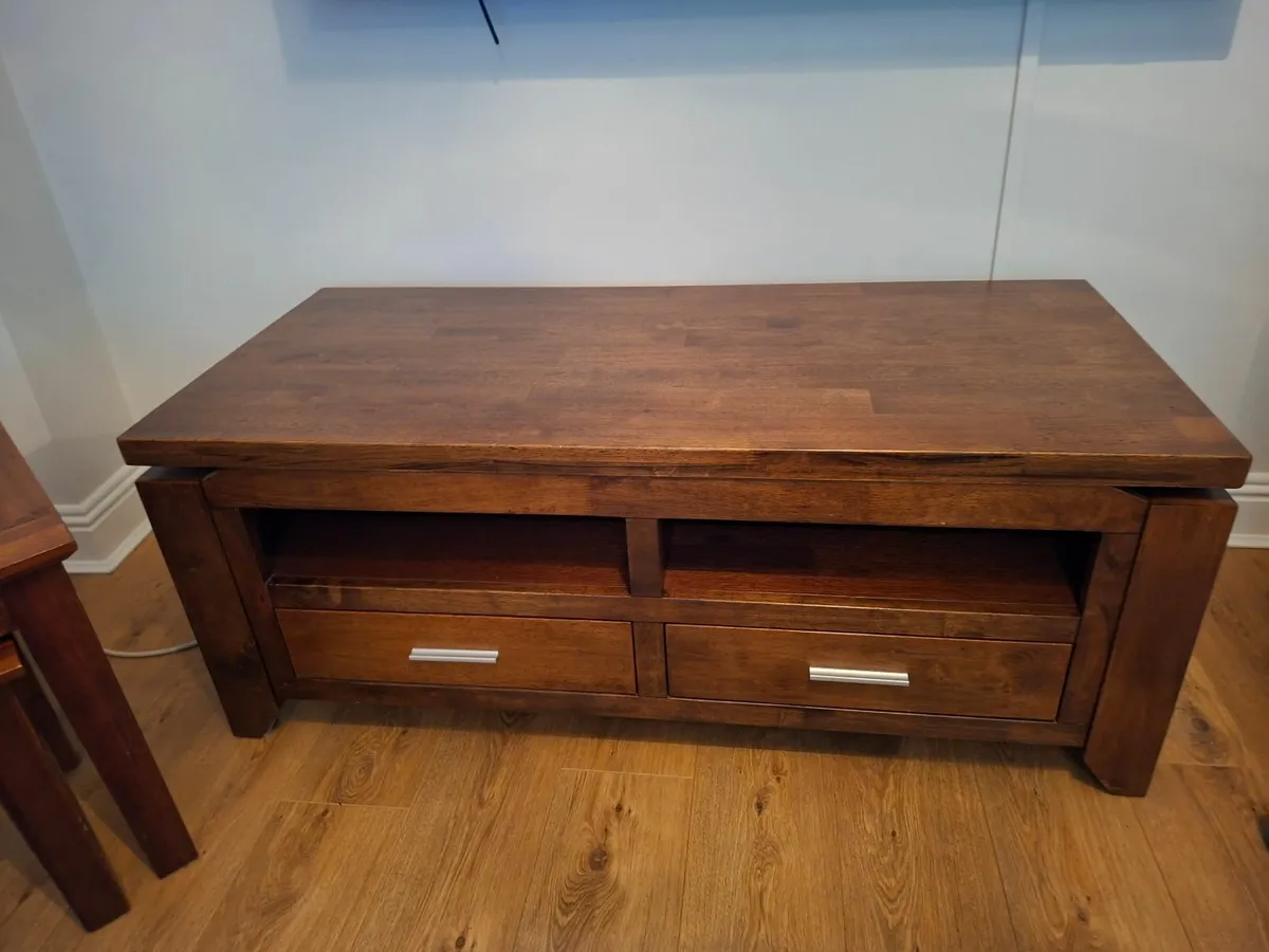 Walnut tv cabinet and 2 x walnut table set - Image 2