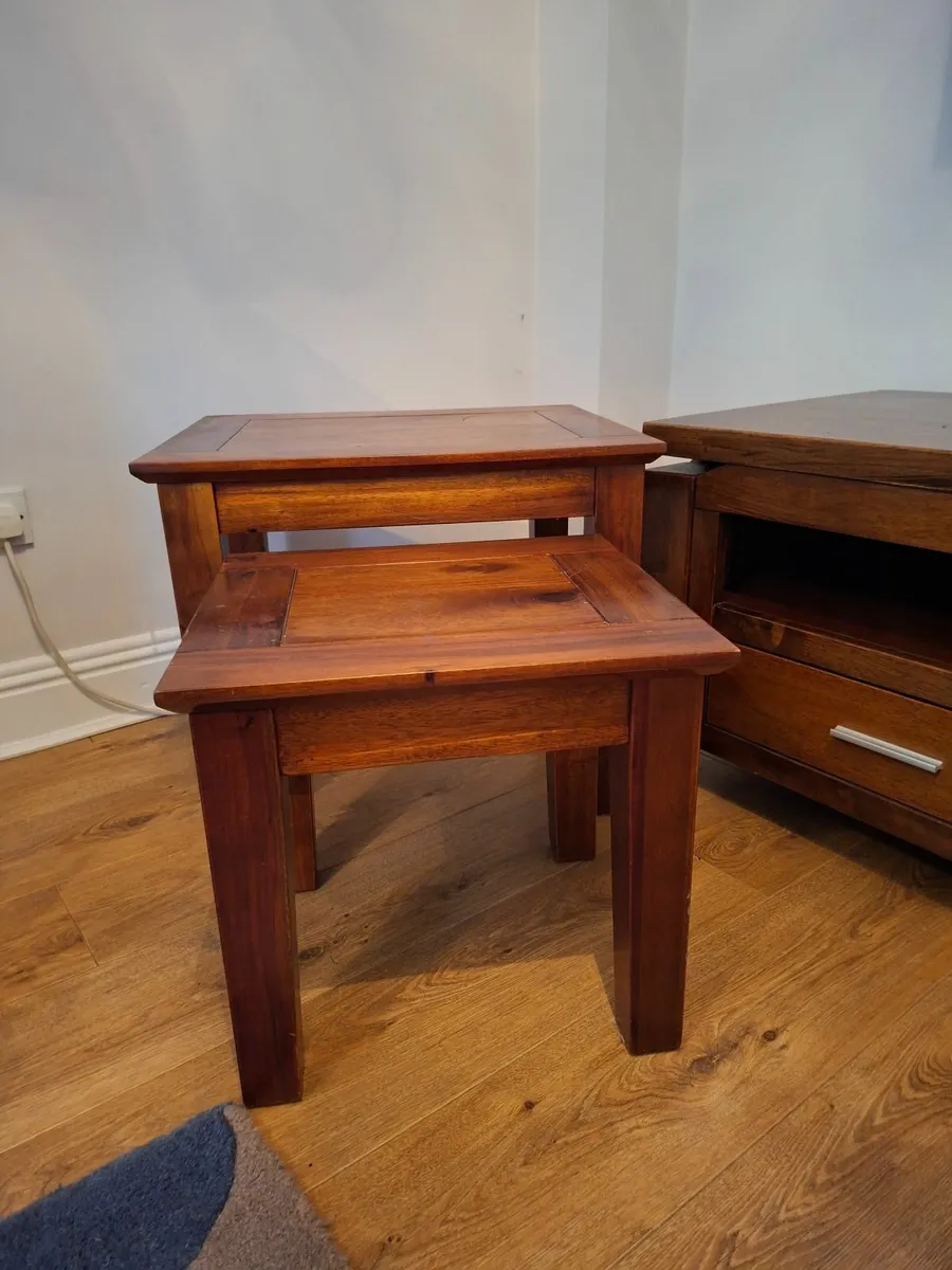 Walnut tv cabinet and 2 x walnut table set - Image 3