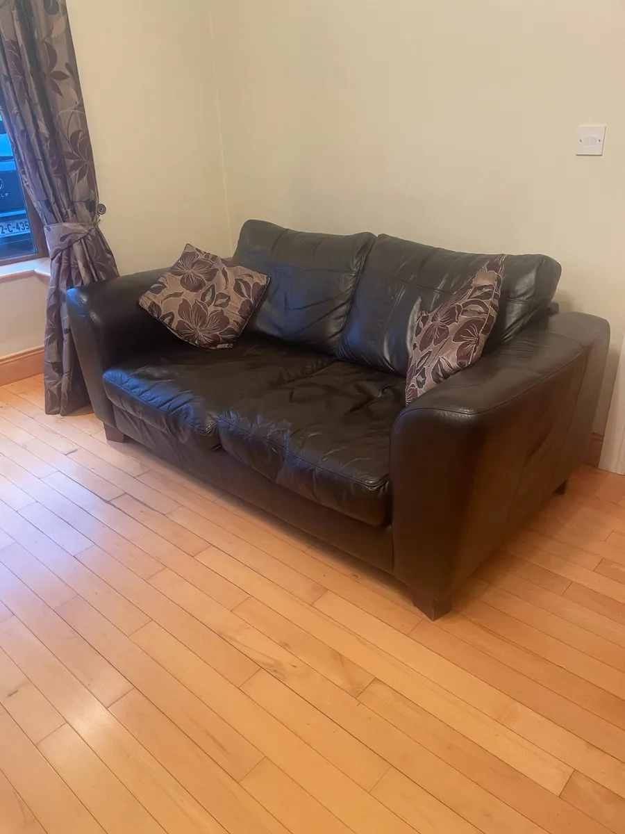 Brown Real Leather 2-Seater Couch . - Image 3