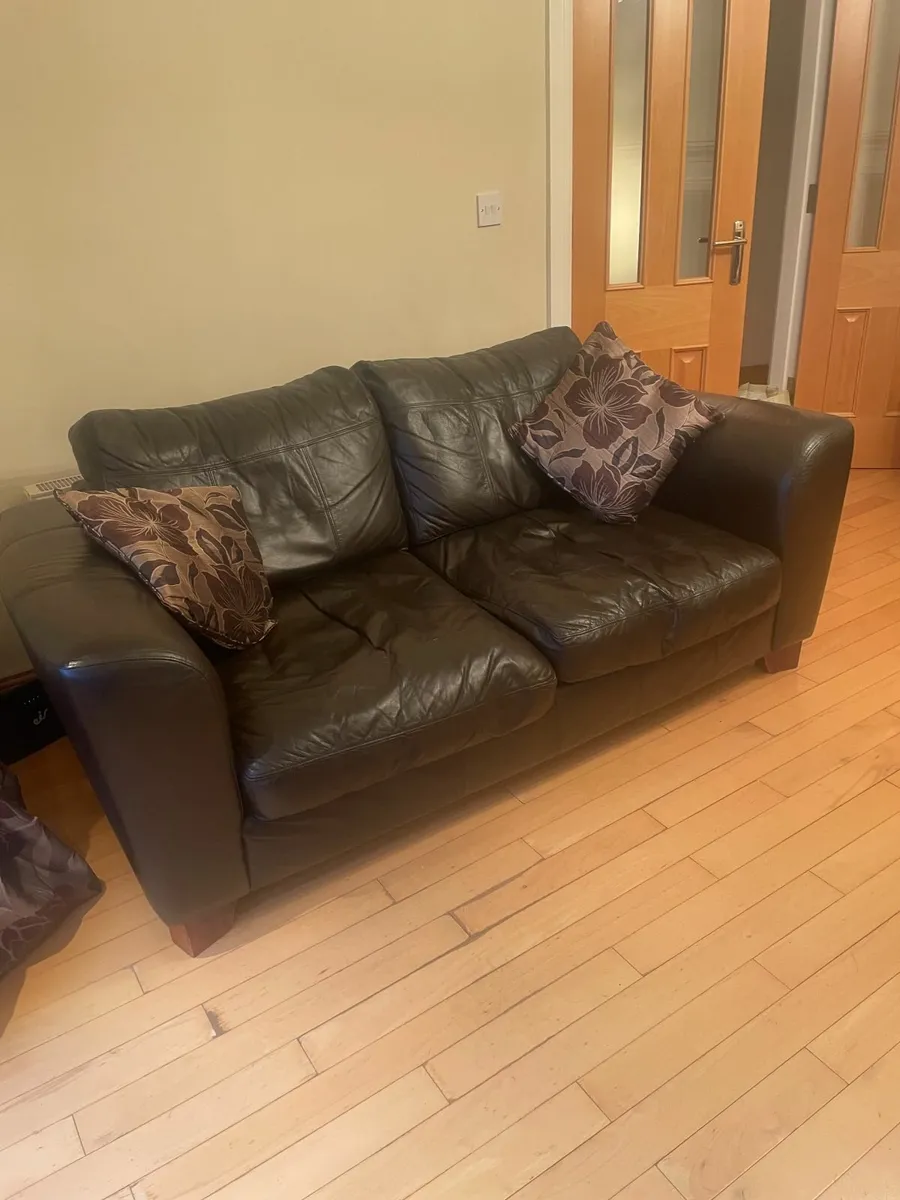Brown Real Leather 2-Seater Couch . - Image 4