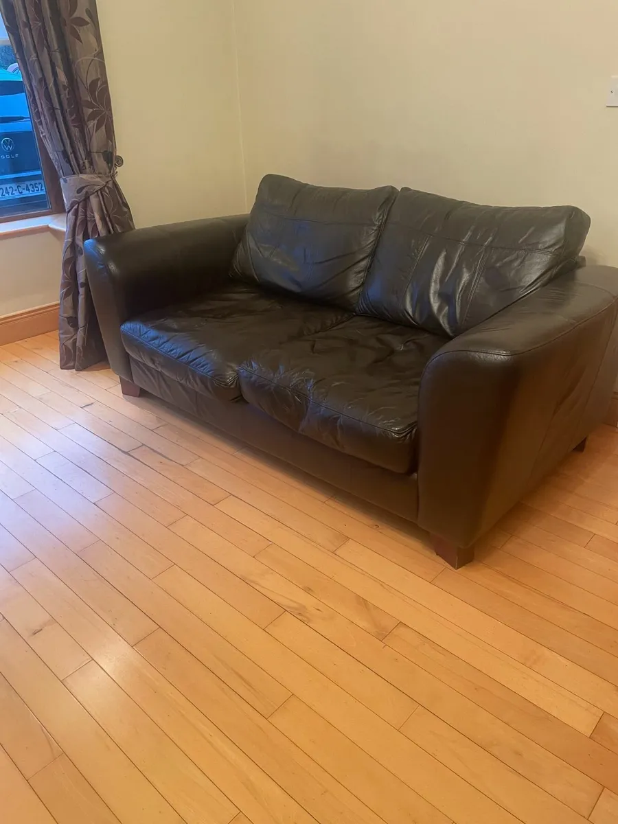 Brown Real Leather 2-Seater Couch . - Image 3