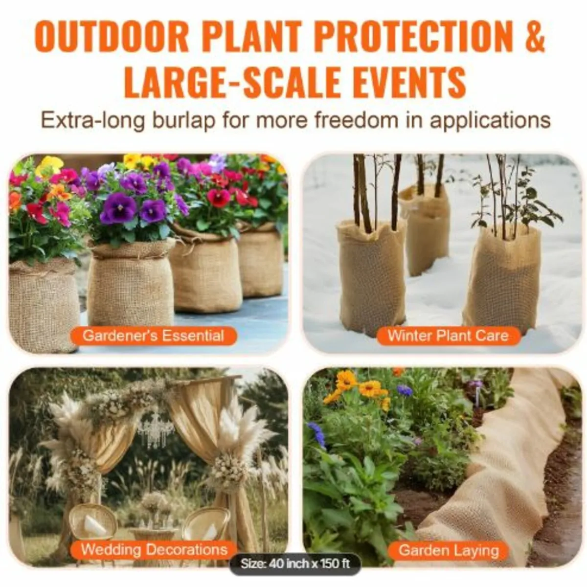 Burlap Fabric Roll, 40” x 150 ft & 50 x 50 High - Image 2