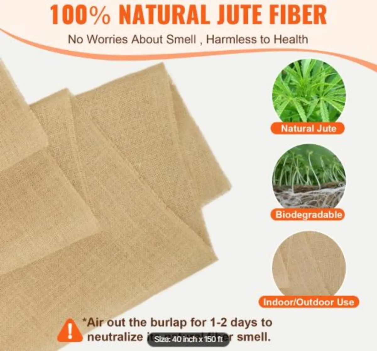 Burlap Fabric Roll, 40” x 150 ft & 50 x 50 High - Image 3
