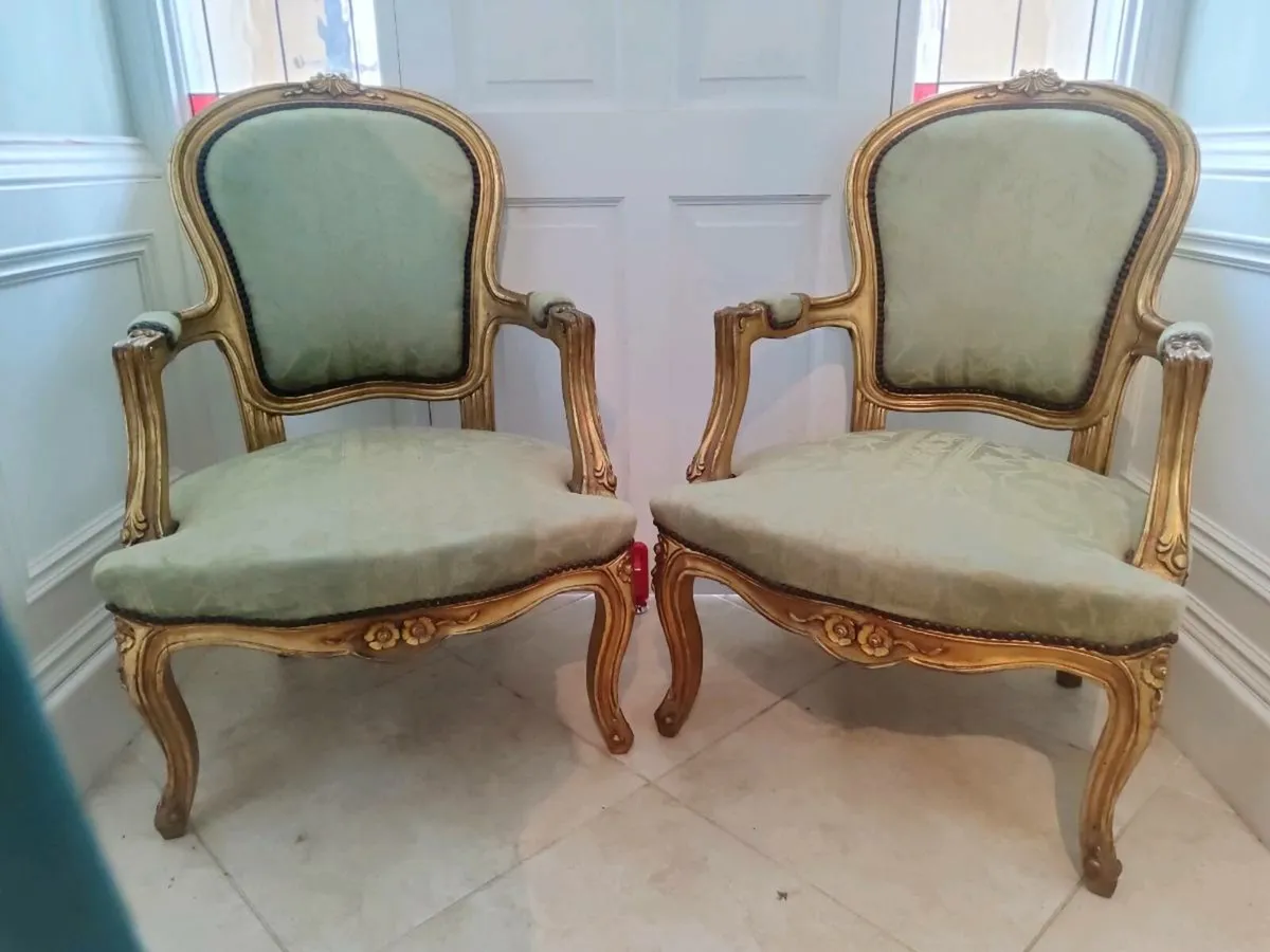 Beautiful pair of Louis Xv style Armchairs in beau - Image 1
