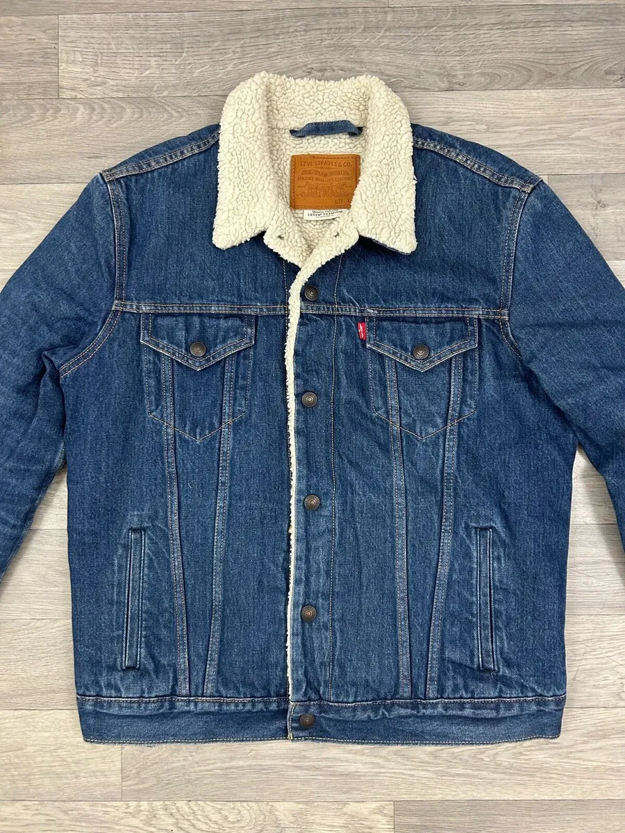 Levis Sherpa Lined Denim Trucker Jacket Mens Large - Image 2