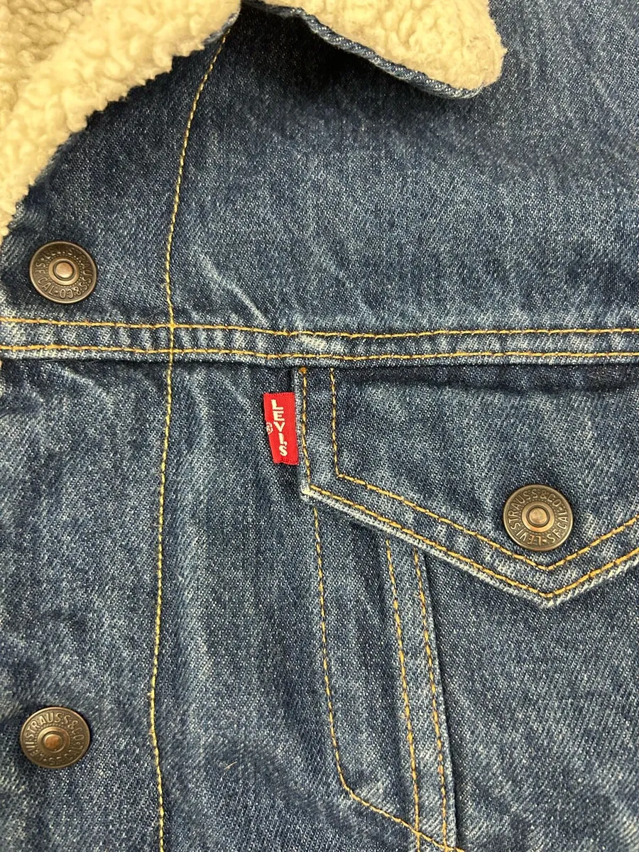 Levis Sherpa Lined Denim Trucker Jacket Mens Large - Image 3