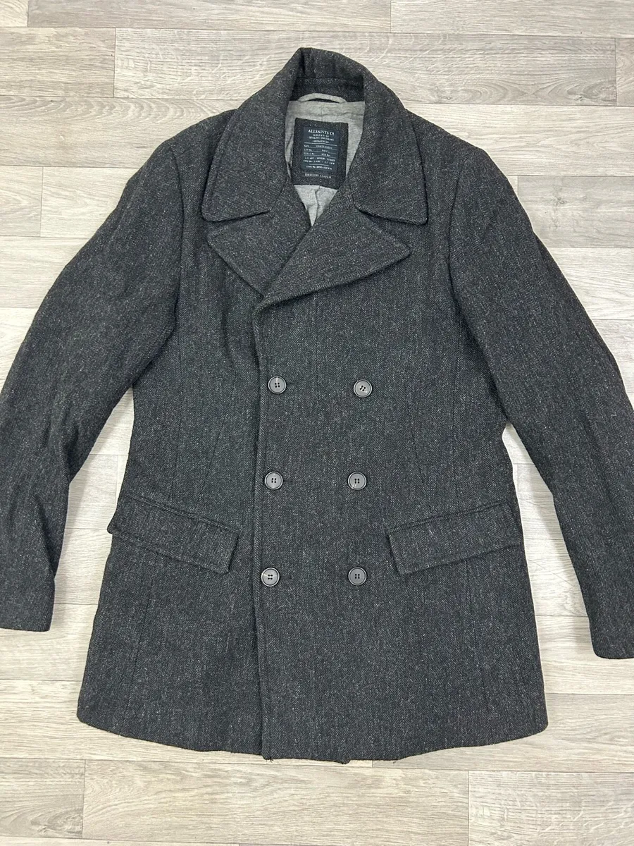 All Saints Wool Herringbone Pea Coat Mens Medium - Image 2
