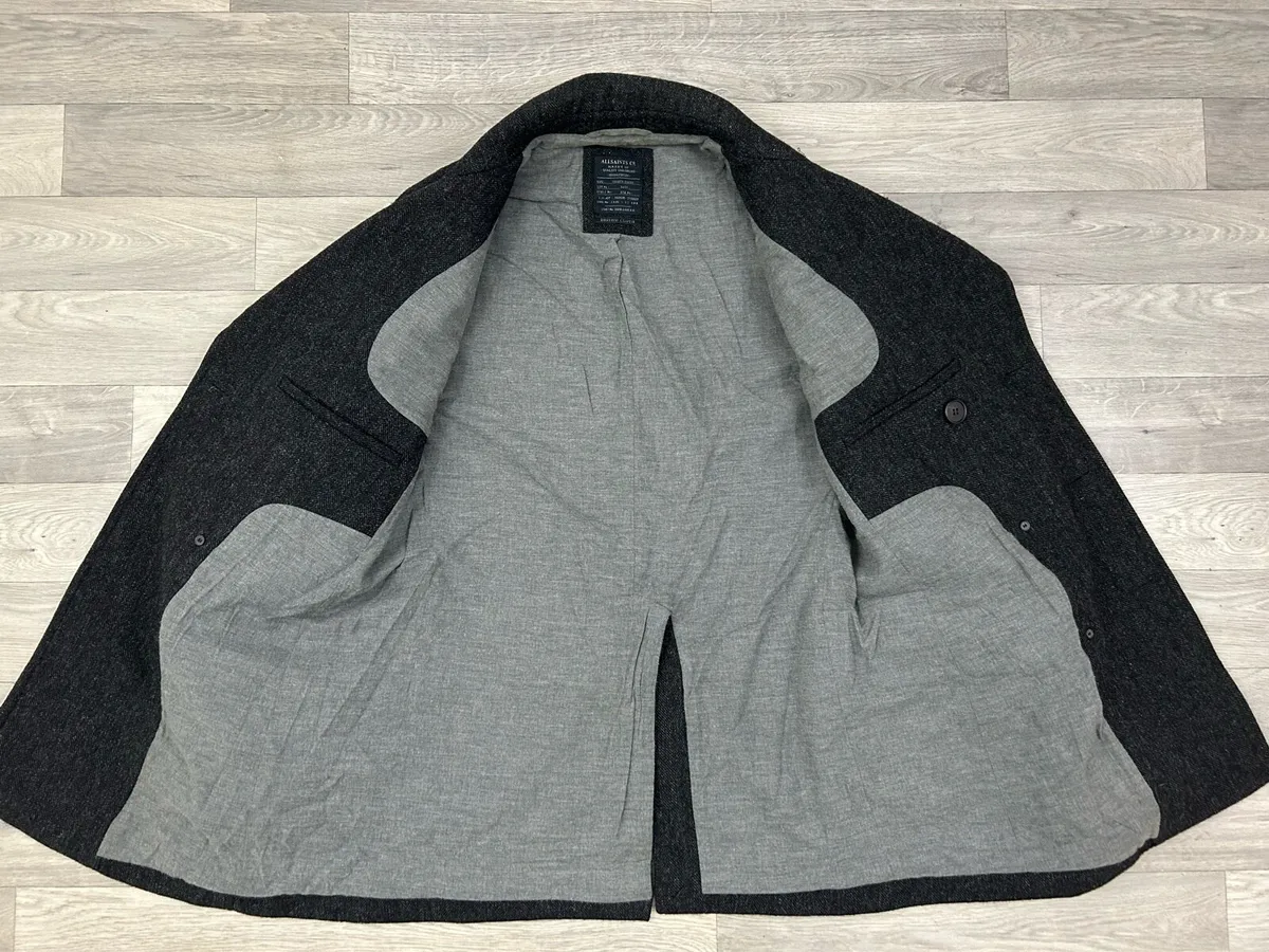 All Saints Wool Herringbone Pea Coat Mens Medium - Image 4