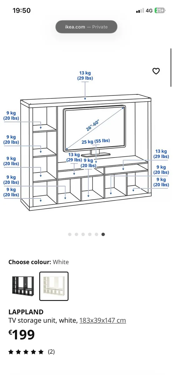 IKEA TV storage unit, white, 183x39x147 cm - Image 2