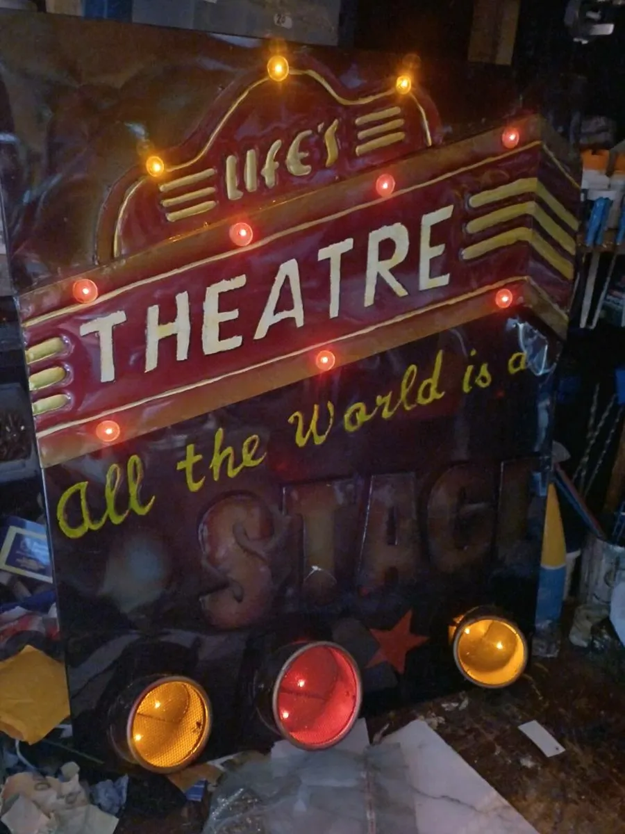 Vintage Lifes Theatre Lightup Metal Sign. - Image 3