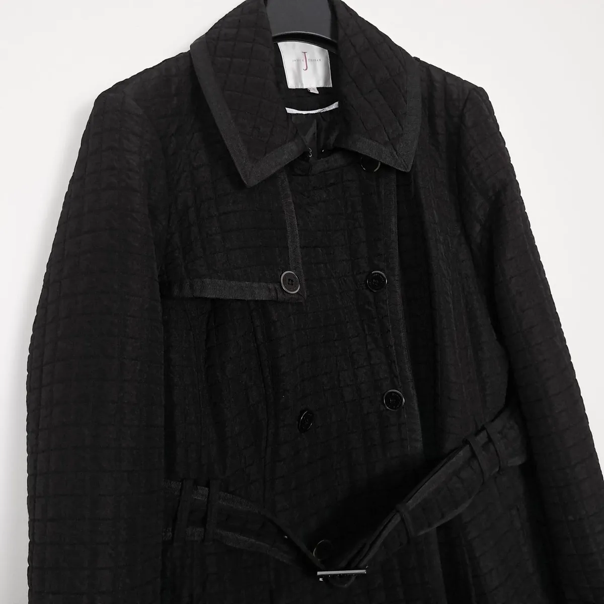 Jasper Conran Black Quilted Trench Coat Peacoat 16 - Image 3