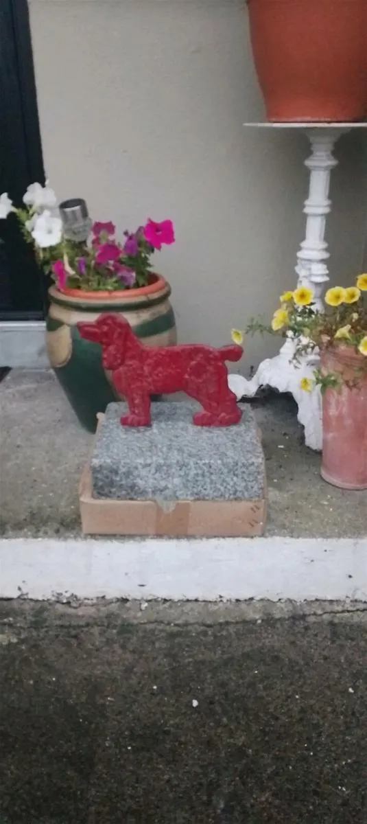 Springer spaniel boot scraper set in granite stone