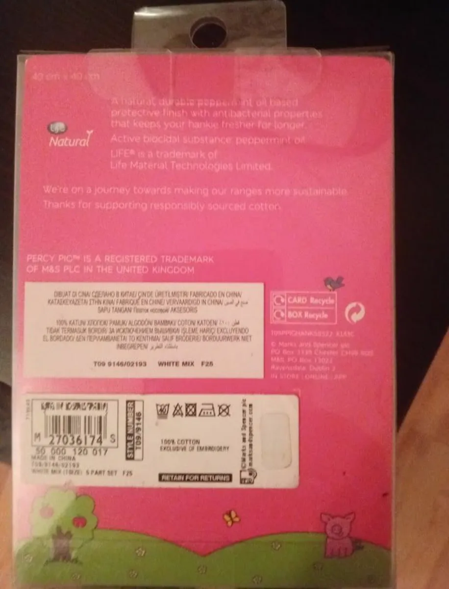 Percy Pig 5 Pure Cotton Handkerchiefs – M&S Brand - Image 3