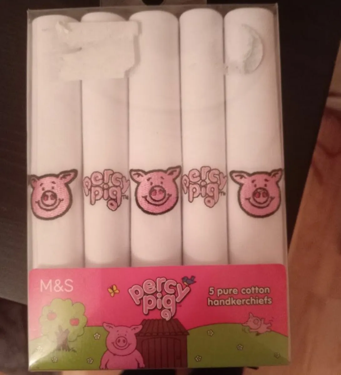 Percy Pig 5 Pure Cotton Handkerchiefs – M&S Brand - Image 1