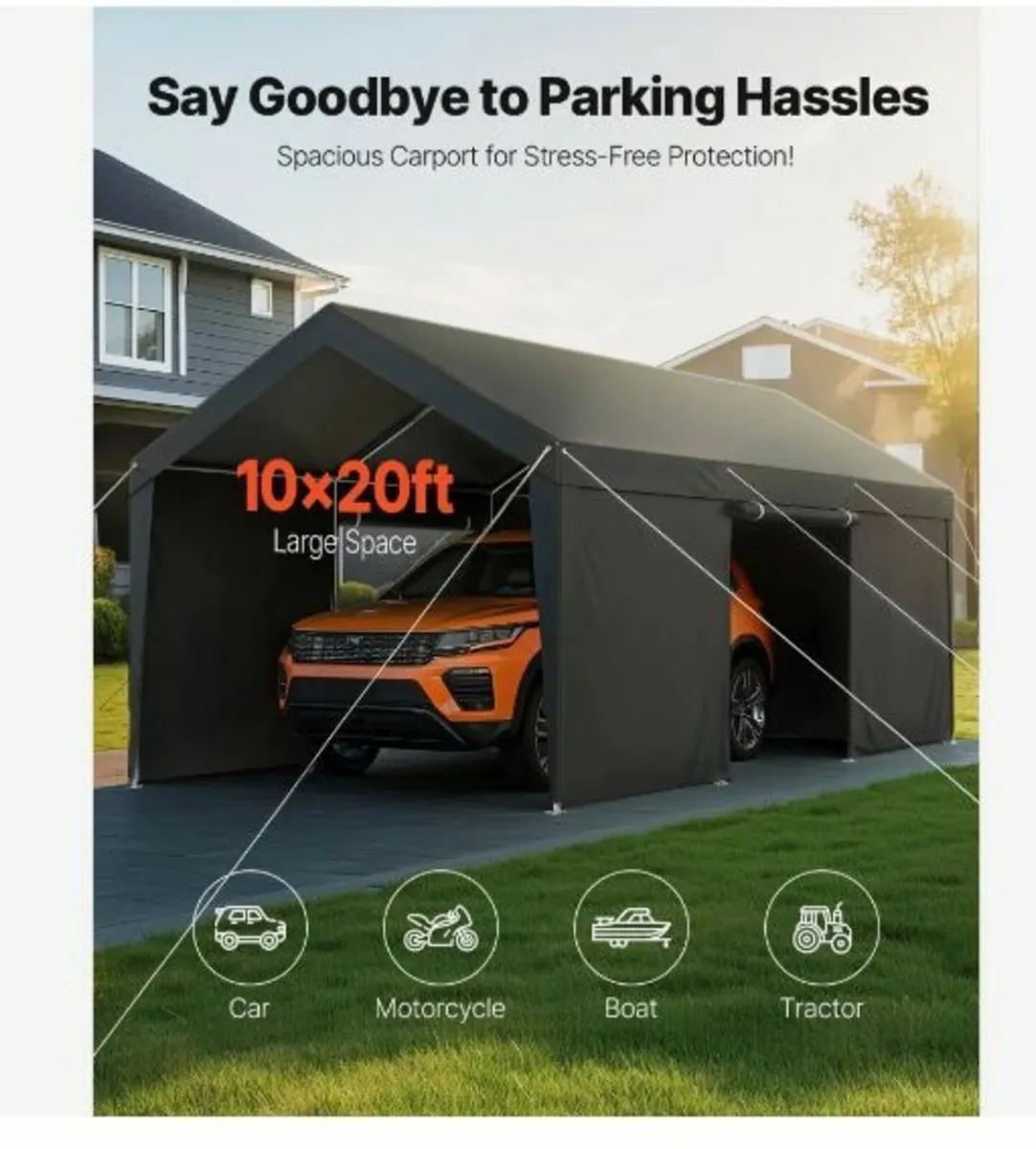 Carport, 10 x 20 FT Outdoor Car Canopy - Image 2