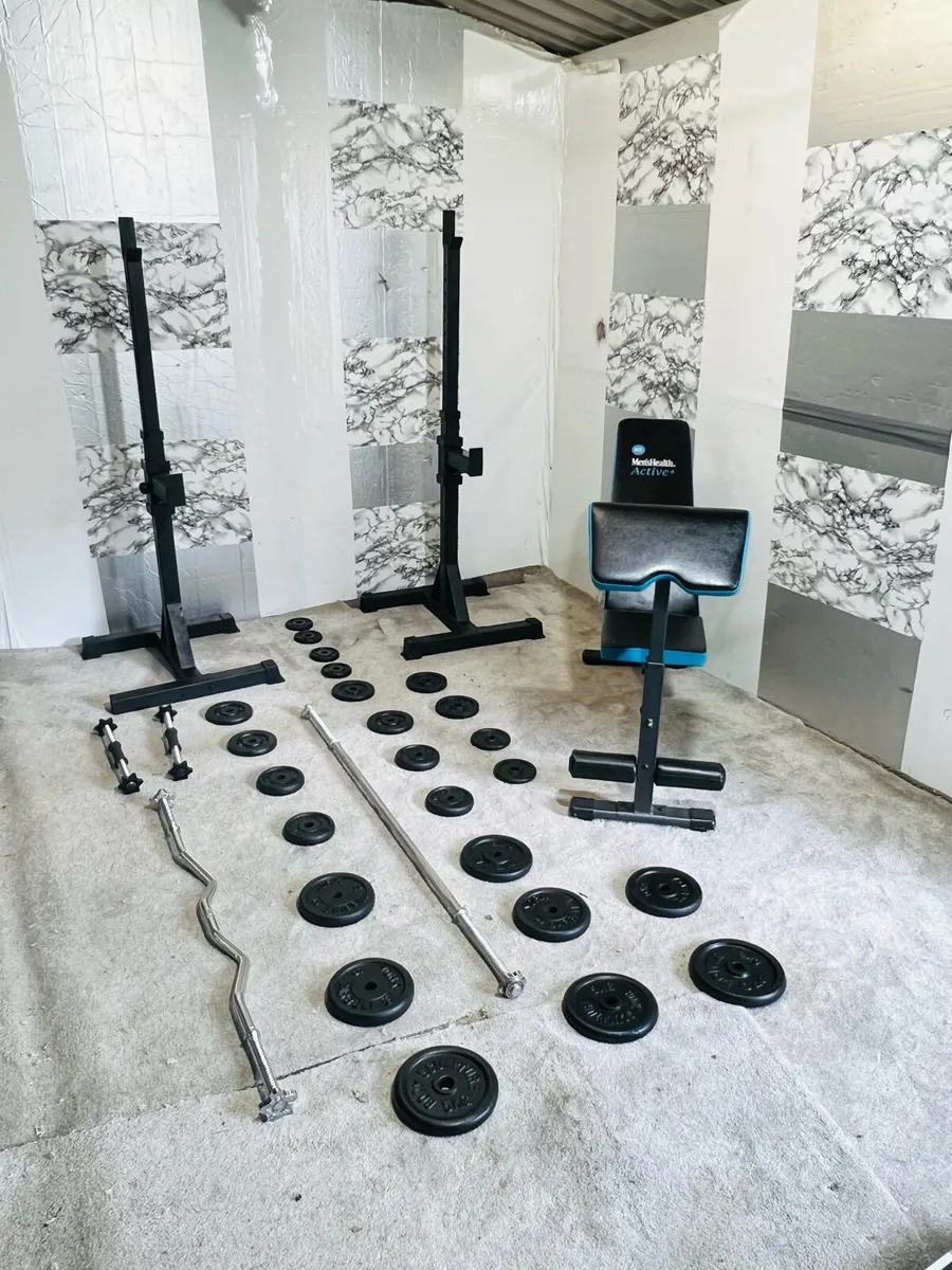 PERFECT GYM SET STEEL WEIGHTS BARBELL RACK BENCH - Image 1