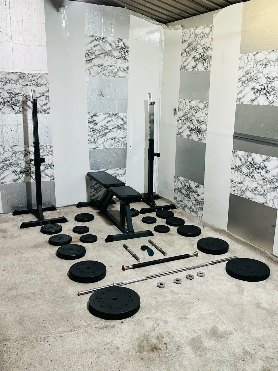 RACK BENCH WITH 70kG WEIGHTS SET BARBELL DUMBBELLS - Image 2