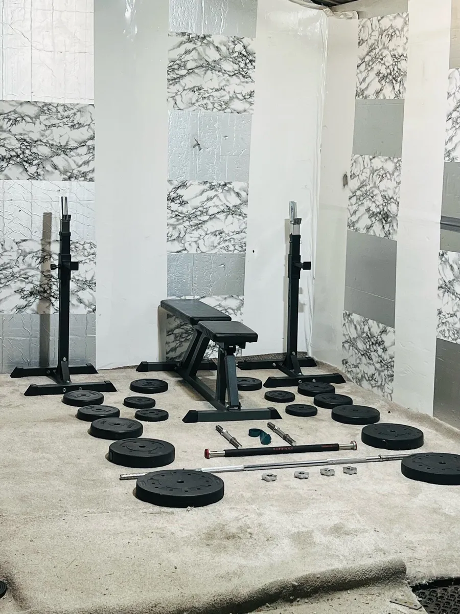 RACK BENCH WITH 70kG WEIGHTS SET BARBELL DUMBBELLS - Image 4