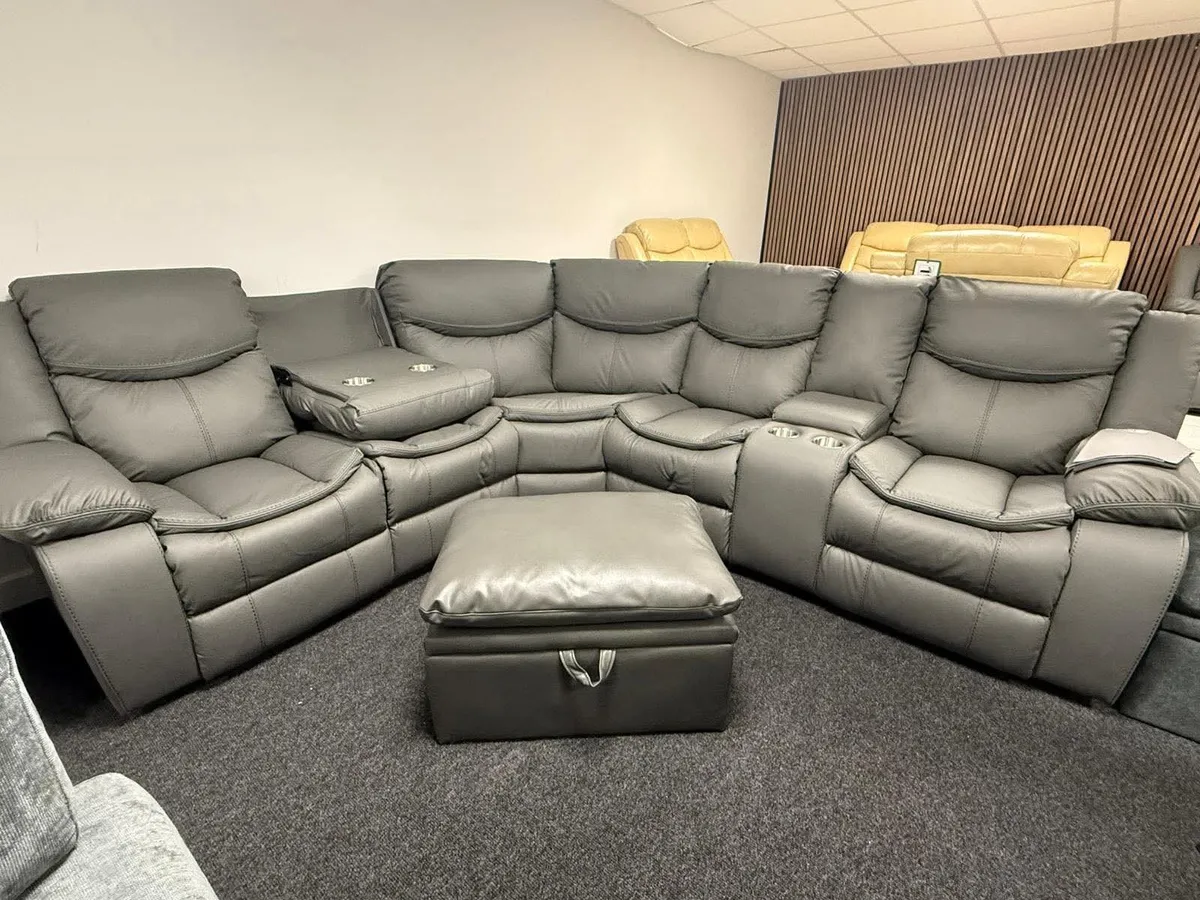 Valerie Corner Leather Recliner Sofa With Console - Image 1