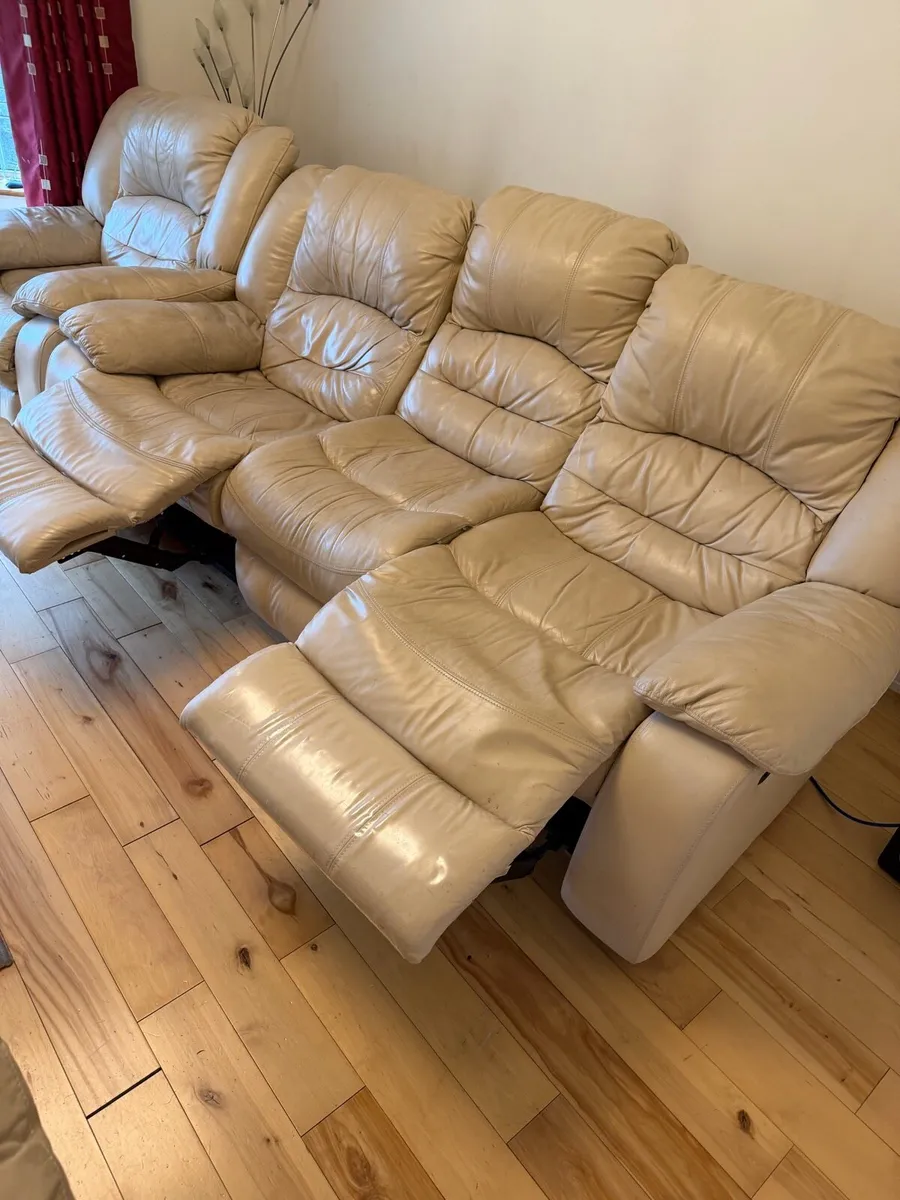 3-2-1 Beige Leather Recliner Sofa Set - Image 2