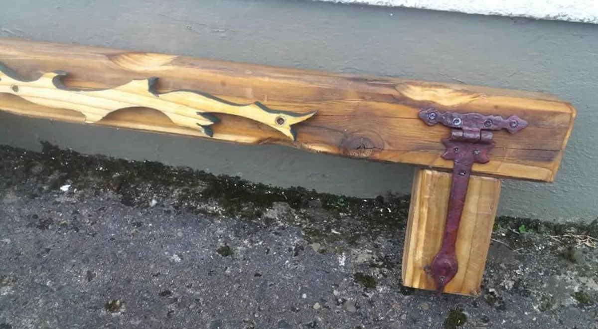 Rustic Oak & Metal floating Stove Mantel / Shelf - Image 2