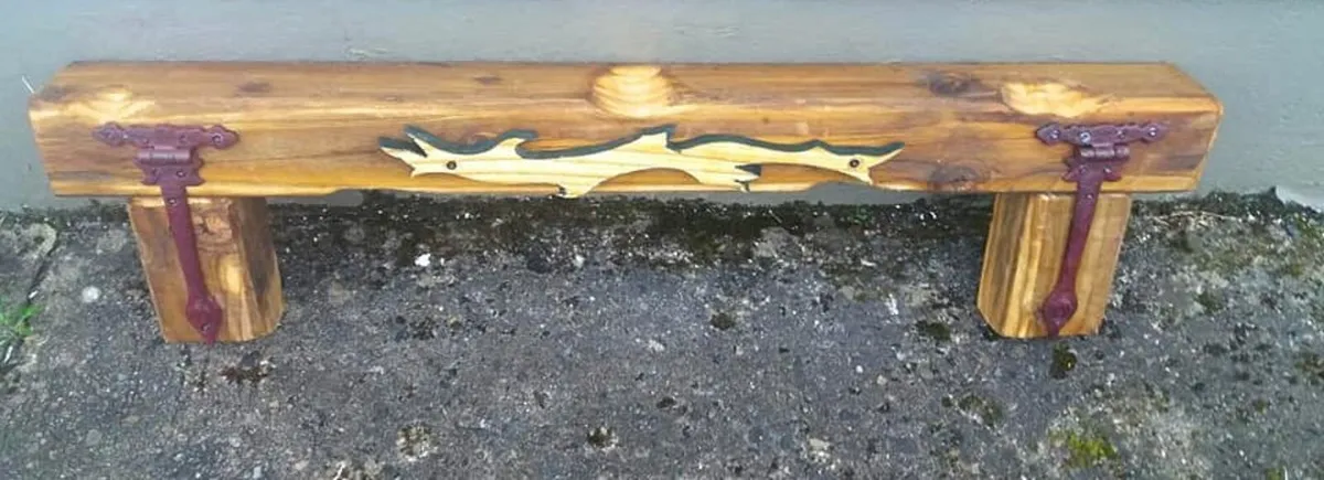 Rustic Oak & Metal floating Stove Mantel / Shelf - Image 3
