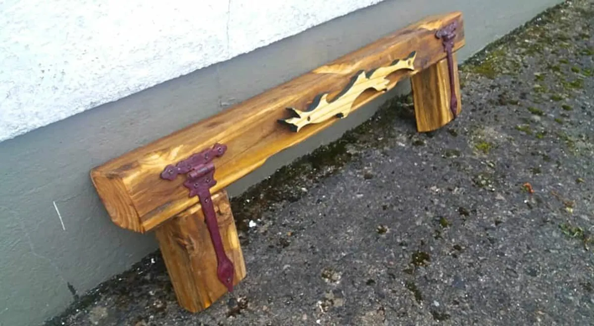 Rustic Oak & Metal floating Stove Mantel / Shelf - Image 4