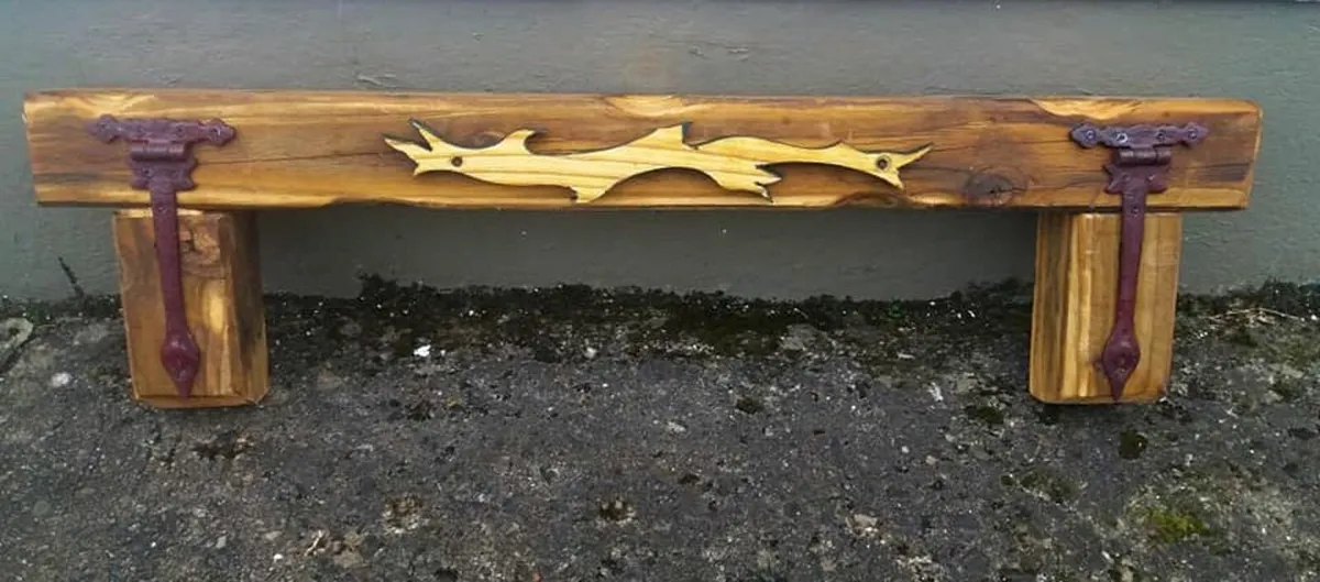 Rustic Oak & Metal floating Stove Mantel / Shelf - Image 1