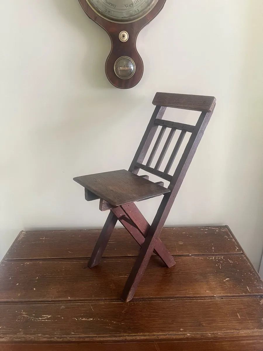 Antique 19th C Oak Apprentice Folding Chair - Image 2