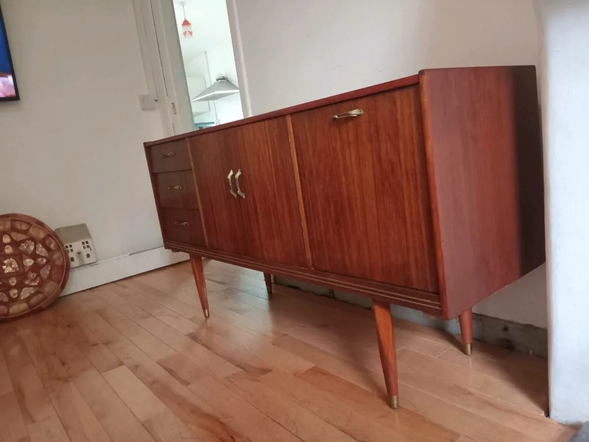 mid century teak short sideboard  restored - Image 1