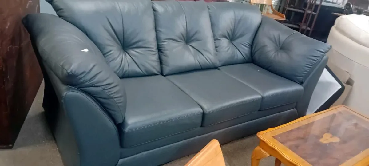 Grey Leatherette Three Seat Sofa