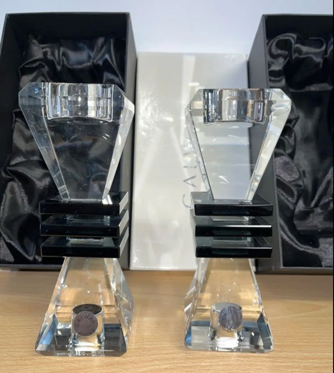 Pair of Galway Crystal 7 inch Deco candle holders - Image 1