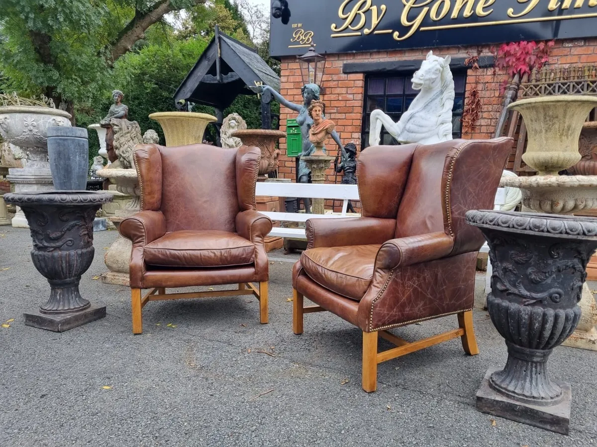 Matching  pair leather wing chairs - Image 1