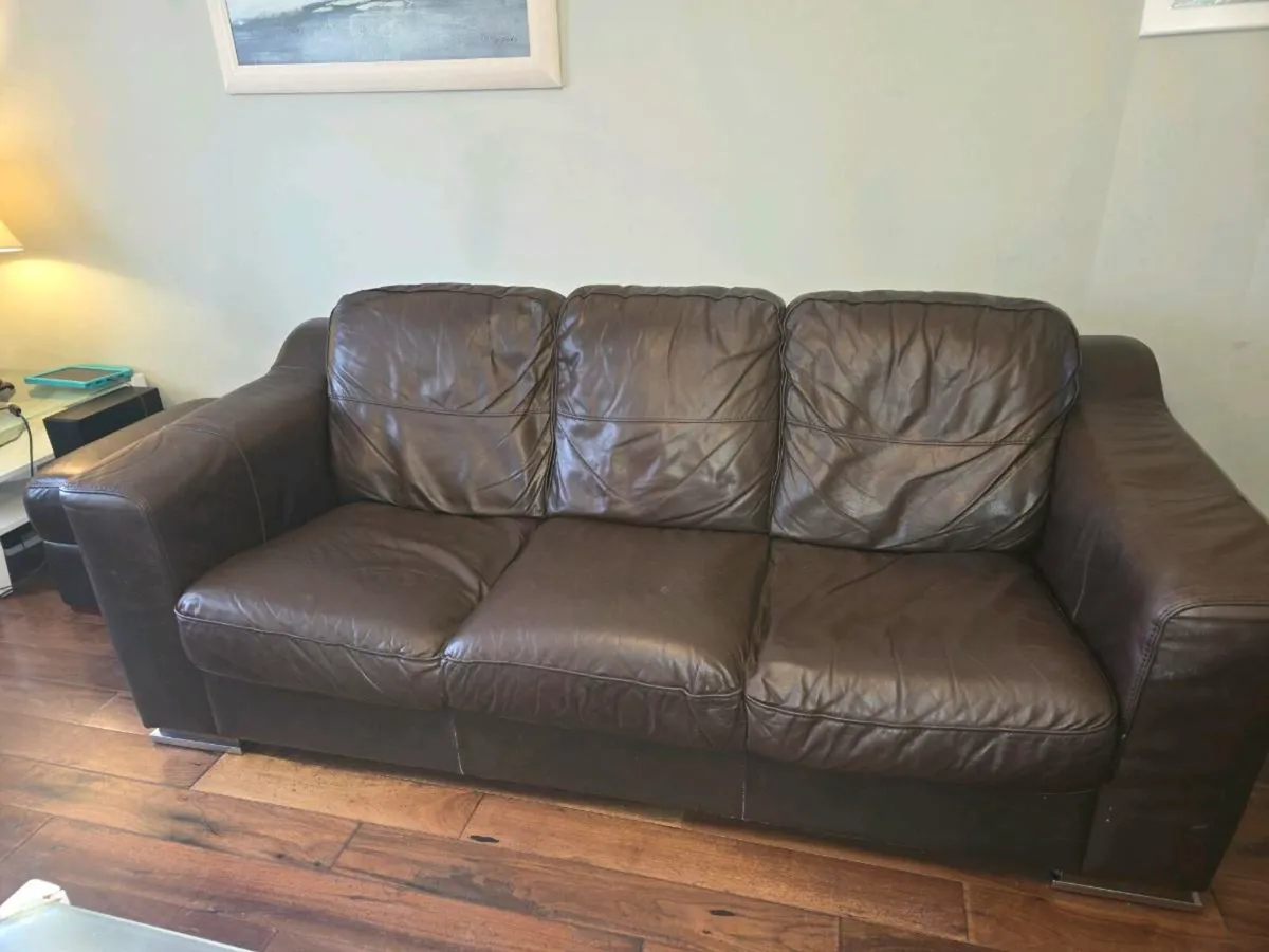Leather Sofas - 3 + 2 + footstool - Image 1