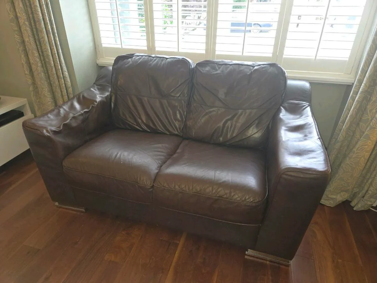 Leather Sofas - 3 + 2 + footstool - Image 2