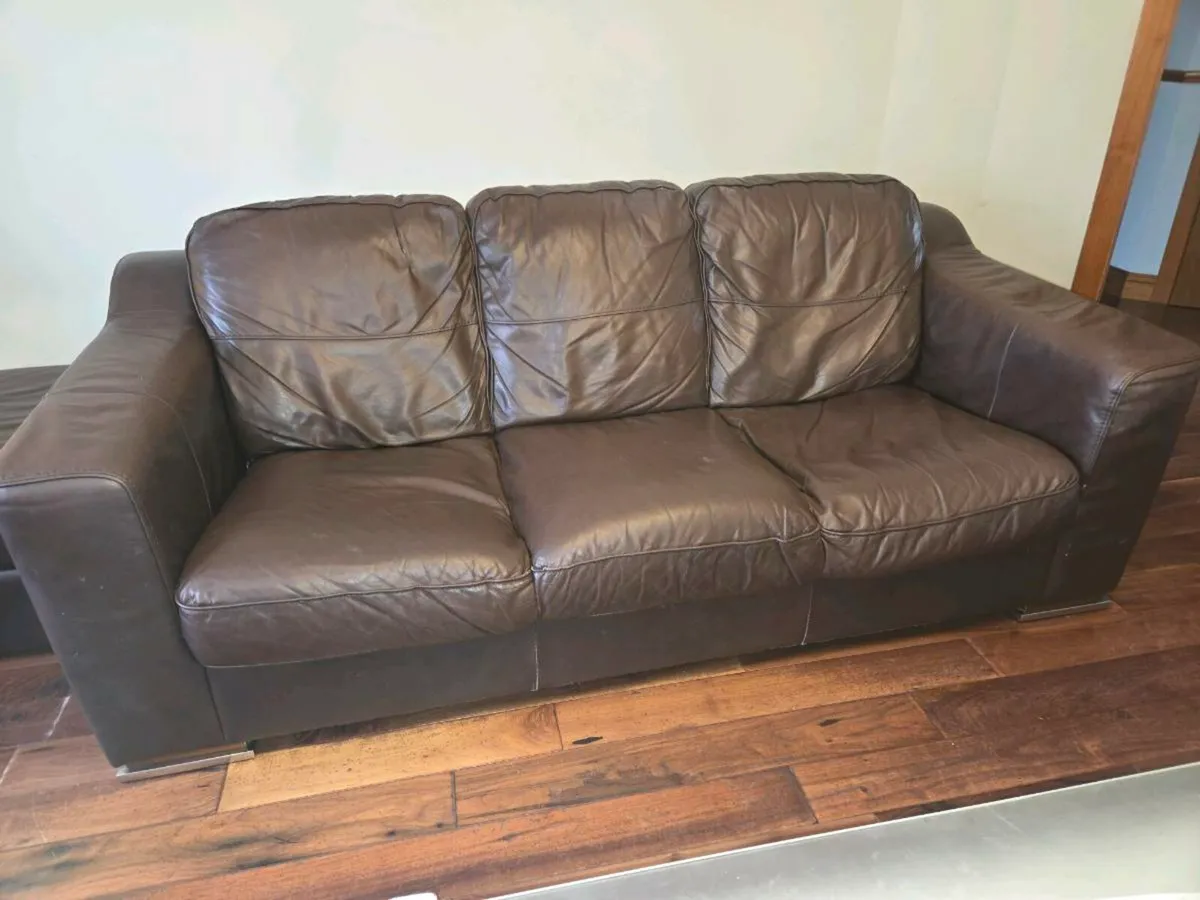 Leather Sofas - 3 + 2 + footstool - Image 3