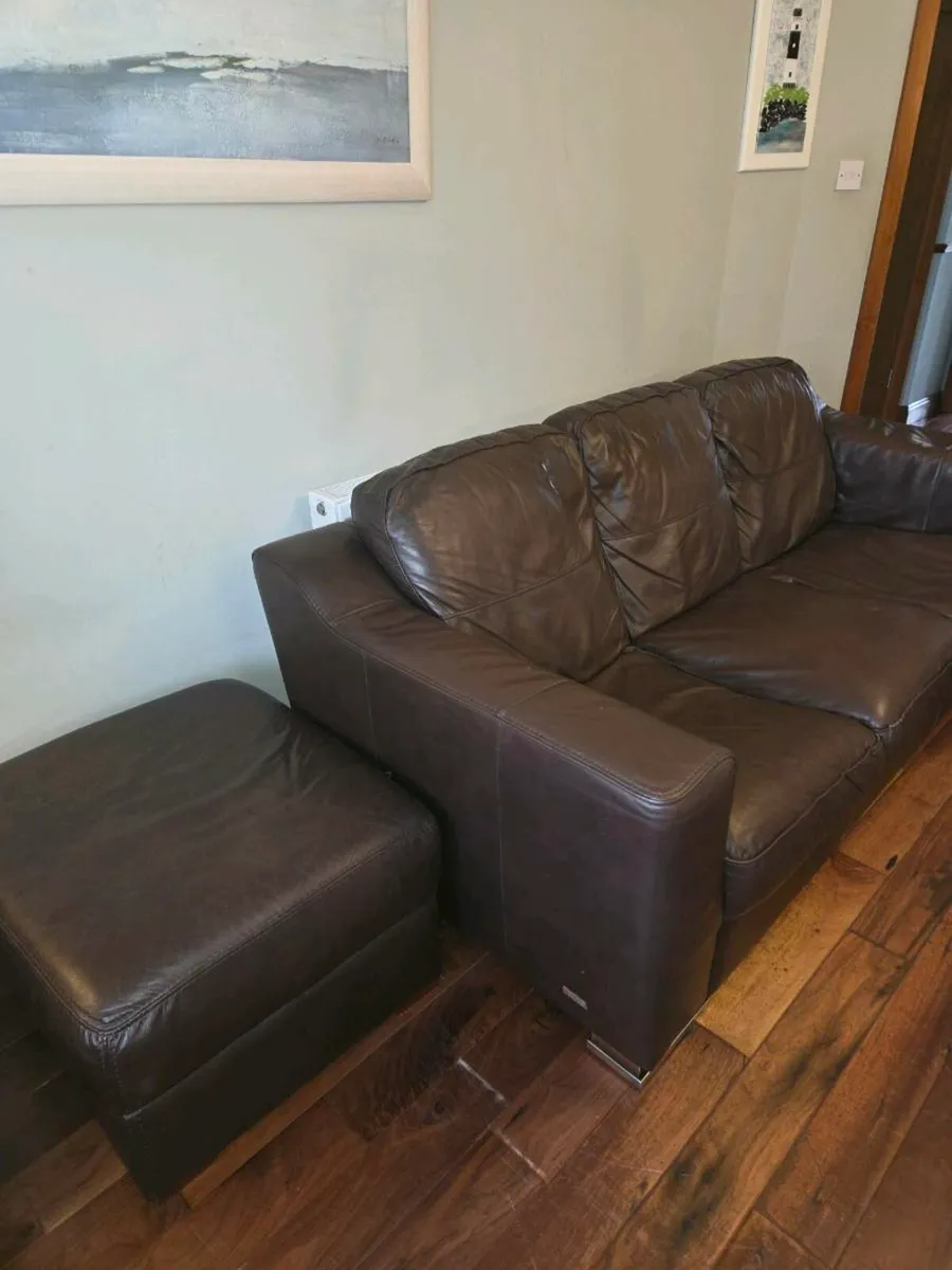 Leather Sofas - 3 + 2 + footstool - Image 4