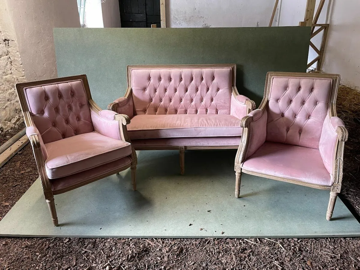 Pink Velvet Sofas and Chair Set