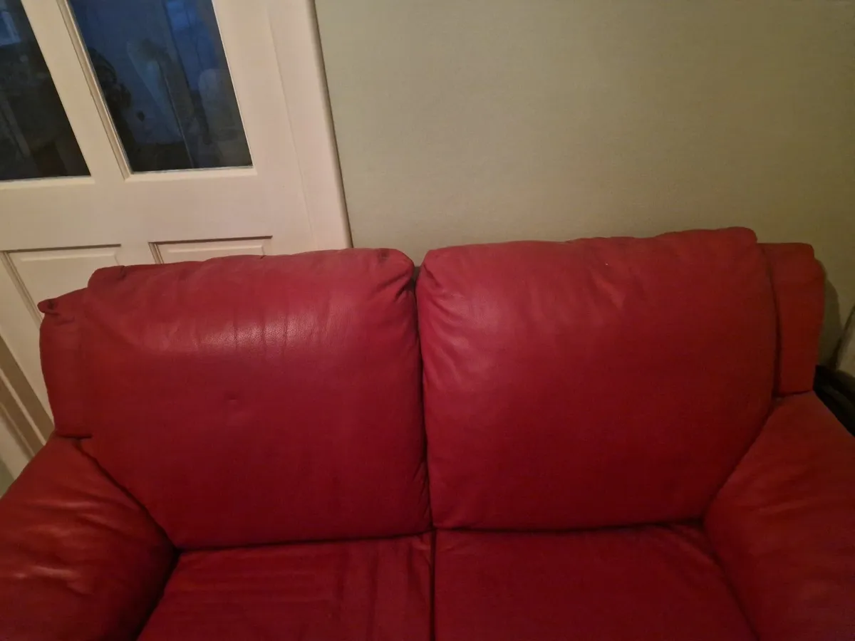 2 Seater Red Leather Sofa - Image 1