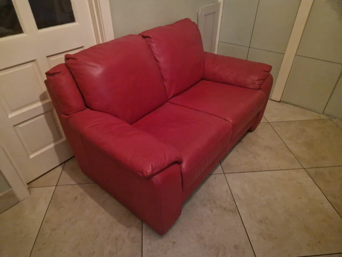 2 Seater Red Leather Sofa - Image 2