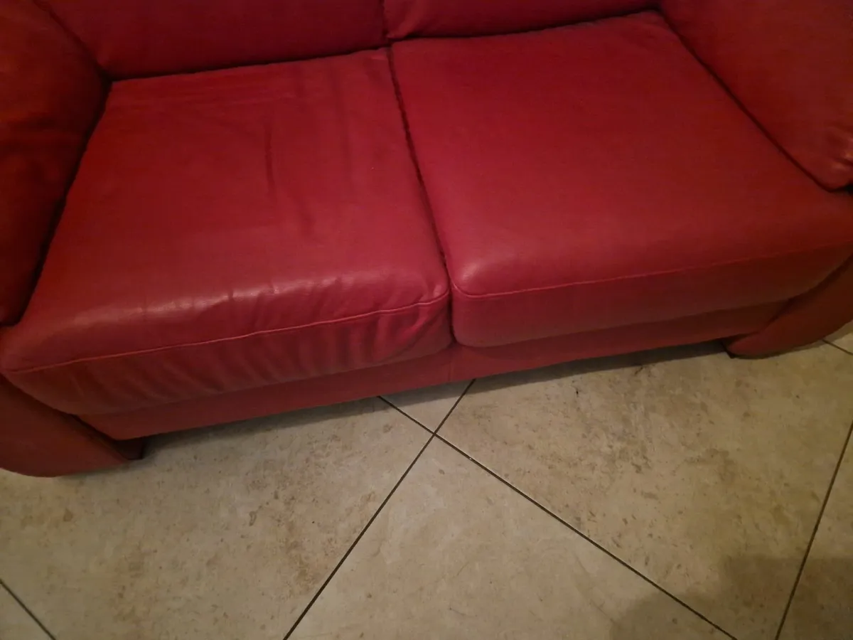 2 Seater Red Leather Sofa - Image 3