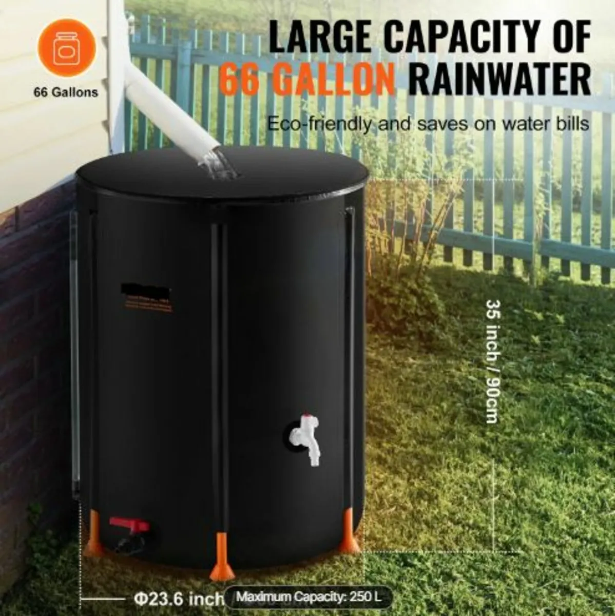 Collapsible Rain Barrel, 66 Gallon/250 L Portable - Image 2